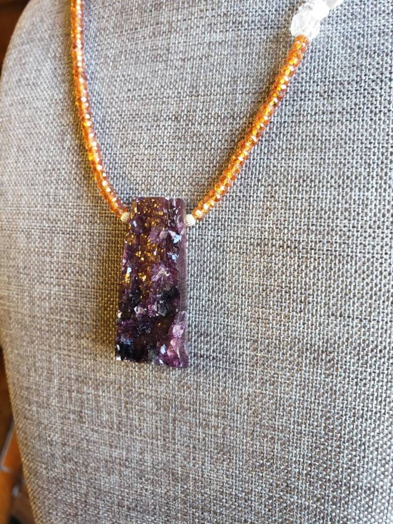 Grape Jelly Herkimer Diamond SS Necklace Orange Garnet Purple Fluorite Drusy