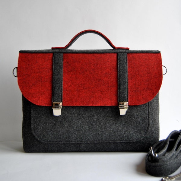 Sale !!!!  15" Felt briefcase 15 MacBook Pro Felt laptop bag,satchel, case  felt  Common Laptop Bag gray and dark red