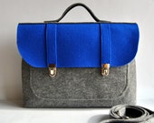 Laptop bag 17 MacBook Pro, felt laptop bag ,with a pocket ,gray with blue, Common Laptop Bag 17 briefcase