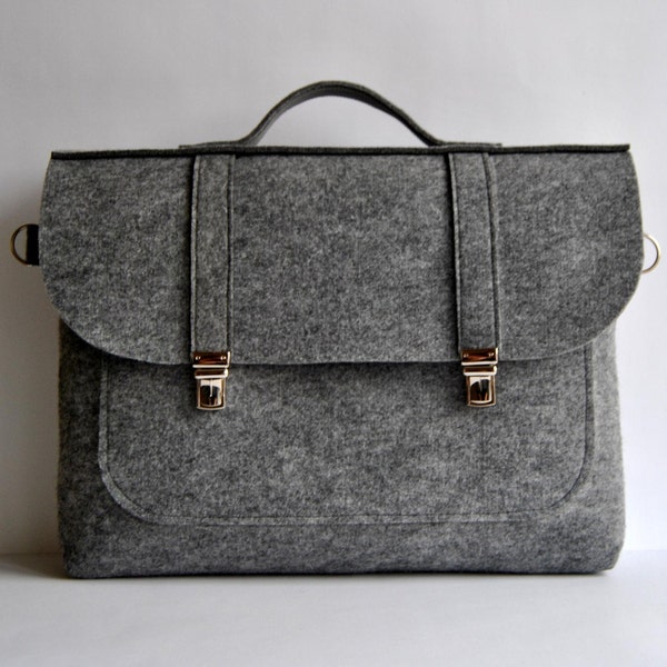 JANUARY SALE -10% off !! Felt briefcase 13 MacBook Pro Felt laptop bag,satchel, case black felt  Common Laptop Bag All gray