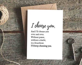 Wedding Card for Husband, Wedding Day Card, Valentine's Day Card for Wife, Anniversary Card for Him, I Choose You and I'll Choose You Card