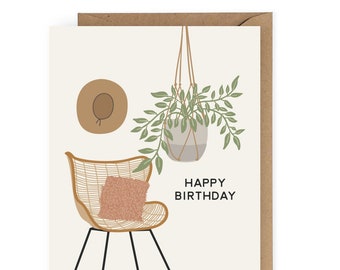 Boho Happy Birthday Greeting Card, Plant Lover Card for Friend