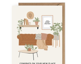 Boho New Apartment Greeting Card, Aesthetic Housewarming Card, Plant Lovers Card