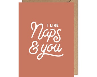 Tarjeta de aniversario divertida para novio, tarjeta divertida para novia, tarjeta de cumpleaños para novio, tarjeta de amor para él, tarjeta de siesta, me gustan las siestas y tú