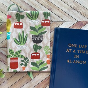 Book Cover Fabric Cactus Garden Succulent Green Plants Hanging Pots Al-Anon 12 Steps Hope for Today