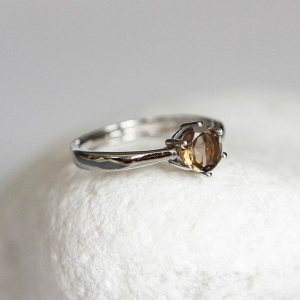 Smoky Quartz Ring Sterling Silver or Rose Gold, Gift For Mum Birthday, Crystal Rings For Women, Natural Gemstone Ring UK