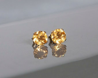 Citrine Earrings Gold or Sterling Silver, November Birthstone Jewellery, Citrine Stud Earrings, Minimalist Earrings