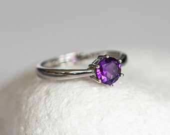 Bague Améthyste Argent Sterling, Bague Pierre de Naissance Février, Bague Gemstone Violette, Bijoux Améthyste, Bague Ajustable