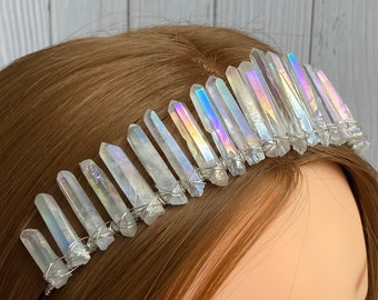Bridal Tiara in Silver, Bridal Crown Headpiece, Crystal Tiara Wedding, Rainbow Crystal Crown, Bridal Headpiece Boho, Tiara For Women