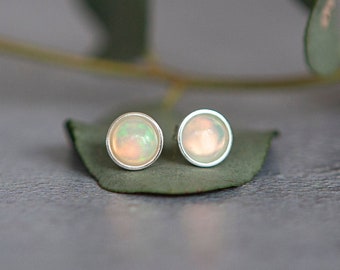 Genuine Opal Earrings, Sterling Silver Opal Stud Earrings, October Birthstone Earrings, Natural Real Welo Opal Jewelry, Bridesmaid Earrings