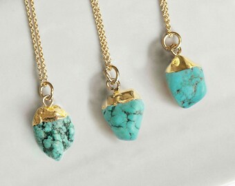 Natural Turquoise Pendant 14K Gold Filled, Raw Turquoise Pendant, December Birthstone Necklace, Gifts For Her in the UK