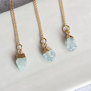 Gift for Girlfriend, Natural Aquamarine Necklace Gold, Girlfriend Anniversary Gift, Unique Gift For Her, Rough Aquamarine Pendant Pale Blue