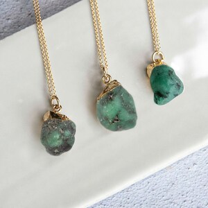 Rough Emerald Pendant Gold Filled, Unpolished Emerald Necklace, Boho Necklace For Women, May Birthday Necklace, Natural Gemstone Pendant