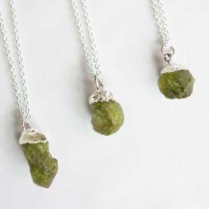 Raw Peridot Pendant Sterling Silver, August Birthstone Necklace, Natural Peridot Jewellery, Birthstone Gifts For Women