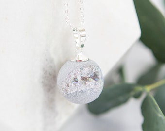 Crystal Ball Necklace, Orb Necklace, Unusual Gifts, Trending Now, Unusual Jewellery, Natural Gemstone Pendant, Round Geode Pendant Silver