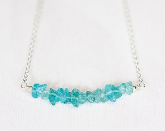Gift For Niece, Blue Apatite Necklace, Rough Apatite Jewellery, Boho Necklace Sterling Silver