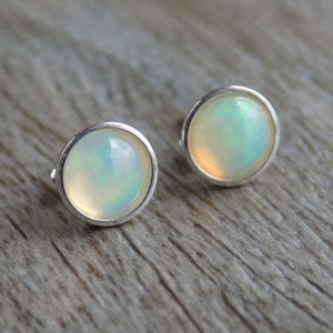 Genuine Opal Earrings, Sterling Silver Opal Stud Earrings, October Birthstone Earrings, Natural Real Welo Opal Jewelry, Bridesmaid Earrings image 2