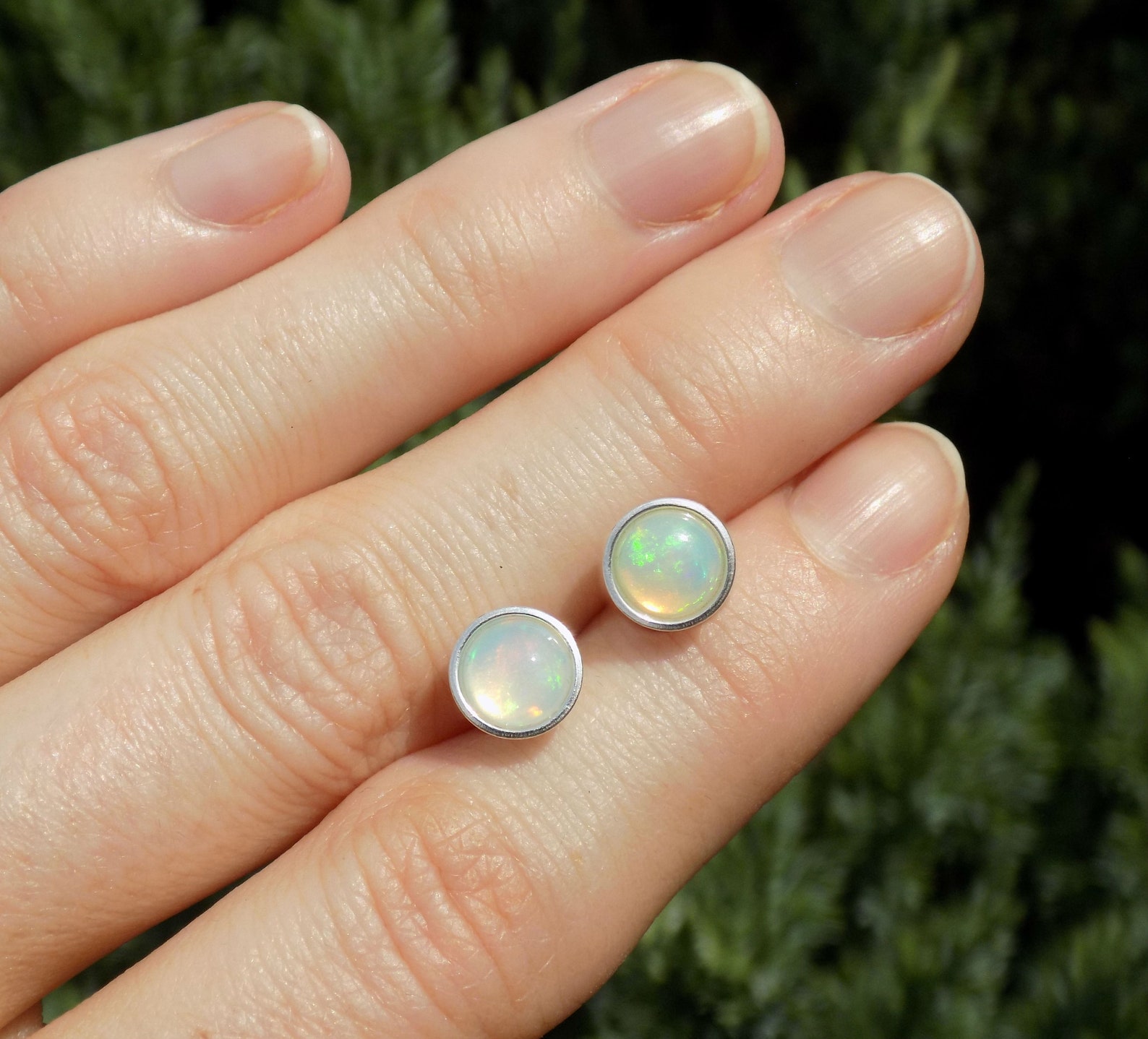 Genuine Opal Earrings Sterling Silver Opal Stud Earrings Etsy