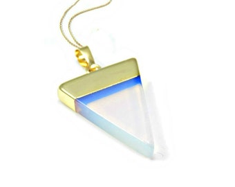 Opalite Necklace, Birthday Gift For Women, White Gemstone Pendant, Minimal Necklace, Crystal Triangle Necklace, Opalite Jewelry, Simple