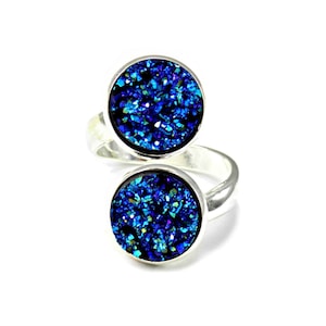 Statement Faux Druzy Ring, Druzy Jewelry, Faux Druzy Ring, Statement Ring, Blue Ring, Unique Gifts, Silver Ring, Tall Ring, Adjustable Ring