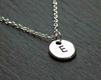 Initial Necklace, Tiny Silver Initial Pendant, Personal Gift For Sister Initial Circle Small Initial Disc Necklace, Silver Everyday Necklace