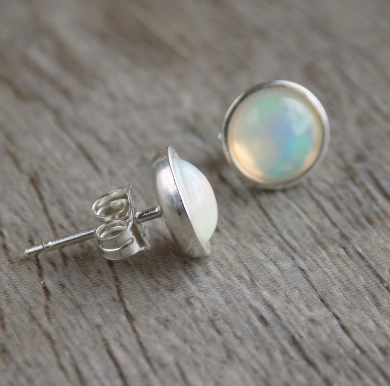Genuine Opal Earrings, Sterling Silver Opal Stud Earrings, October Birthstone Earrings, Natural Real Welo Opal Jewelry, Bridesmaid Earrings image 5