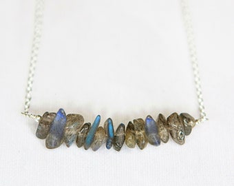 Labradorite Necklace Sterling Silver, Blue Labradorite Jewelry, Unusual Gifts For Women, Handmade Necklace, Gemstone Chip Necklace