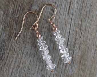 Herkimer Diamond Earrings, April Birthstone Gift, Anniversary Gift For Girlfriend, Raw Diamond Jewelry, Quartz Crystal Drop Dangle Earrings