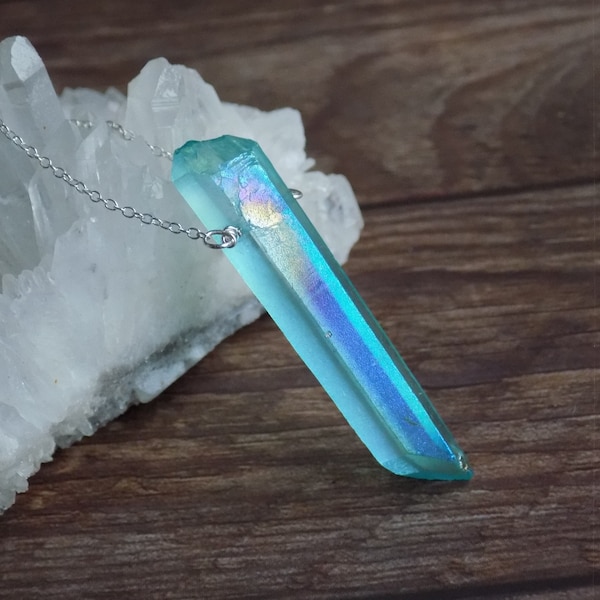 Soul Mate Gift, Throat Chakra Necklace, Aqua Aura Quartz Pendant Sterling Silver, Birthday Gift for Friend, Soul Sister Necklace