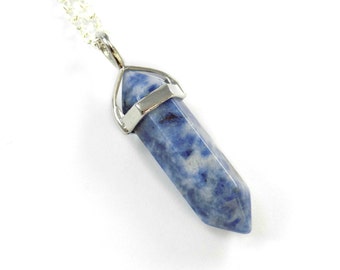 Sodalite Necklace, Something Blue, Blue Stone Necklace, Sky Blue White Stone, Petite Crystal Pendant, Pastel Blue Pendant, Sodalite Jewelry