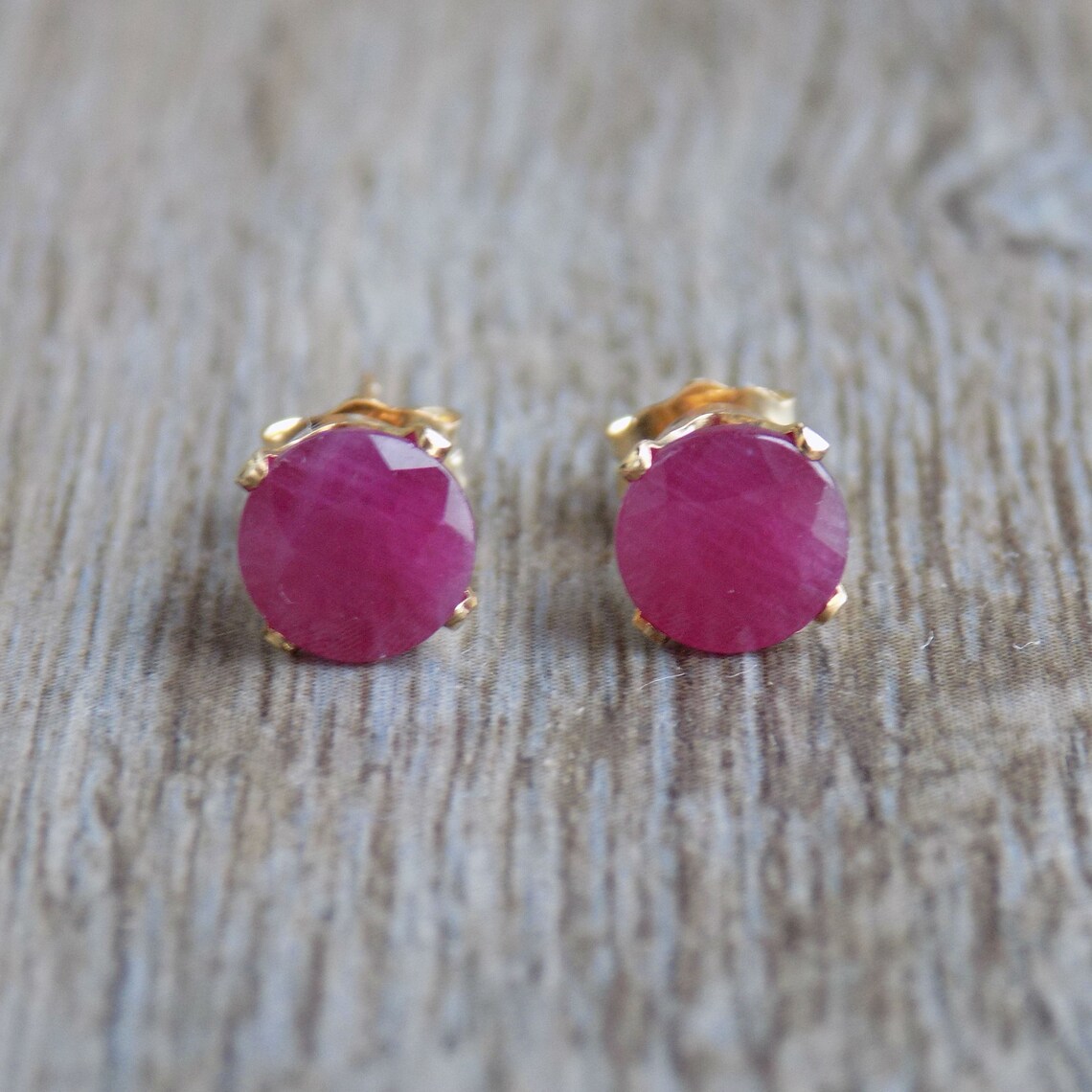 Ruby Stud Earrings Gold Filled or Sterling Silver Genuine Etsy