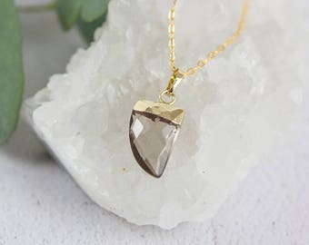 Cadeau pour la fête des mères, collier quartz fumé, superposition de colliers en or, collier de pierres précieuses simple, pendentif quartz fumé, collier délicat de pierres précieuses, petit