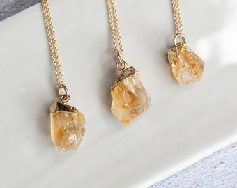 Holiday Gifts For Friends, Rough Citrine Necklace, Raw Crystal Pendant Gold, Holiday Gift Guide, Boho Necklace For Women Or Men, Raw Citrine