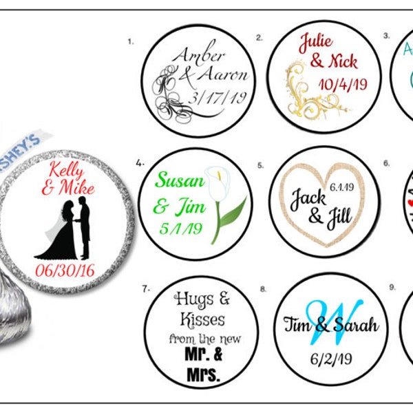 108 - .75" Personalized Wedding Labels Candy / Hershey Kiss / Favors/ Envelope Seal