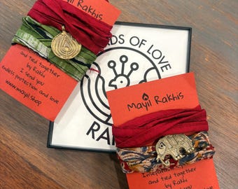 Handmade Dhokra Brass Elephant Rakhi | Red & Colorful Thread Bracelet