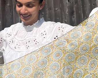 Yellow Floral Chiffon Scarf | Lightweight Summer Shawl, Head Wrap, Neck Accessory MAYIL