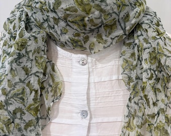 Green Vine Chiffon Scarf | Lightweight Floral Wrap for Special Occasions MAYIL scarf