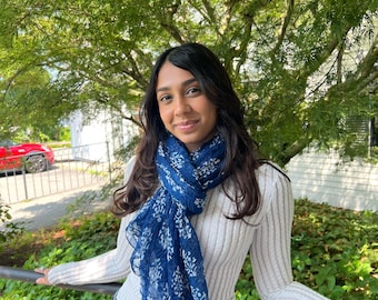 Blue Block Print Chiffon Scarf | A Versatile Scarf for Every Occasion | Coastal Accessory | MAYIL Scarf