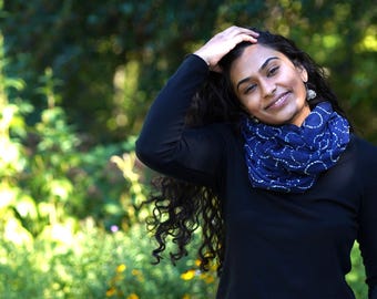 Mul Cotton Tie Dye Scarf | White Circles Lightweight Neck Wrap, Artisan Fashion Accessory