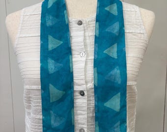 Blue Chiffon Scarf Tie | Triangle Print Silk Blend Neck Ribbon Skinny Scarf Fashion Accessory