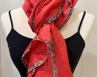 Solid Silk Blend Scarf with Patterned Trim | Elegant Wrap Accessory