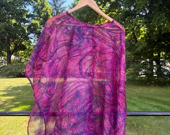 magenta pink chiffon Poncho-Scarf | Two-in-One Accessory | Retirement Gift for Her | MAYIL Poncho