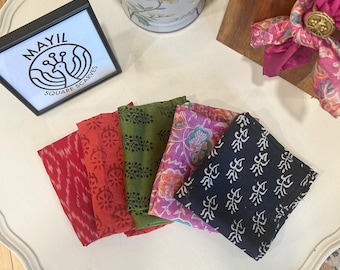 Block Print Cotton Scarf | Floral Bandana, Headband, Kerchief Accessory MAYIL square scarf