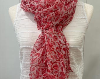Coral Pink Chiffon Scarf | Lightweight Floral Print Travel Wrap