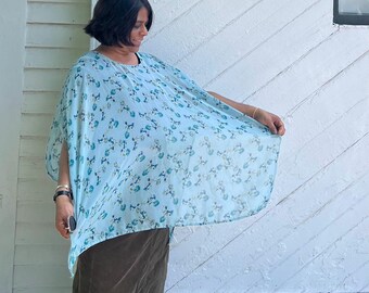 Blue Chiffon Poncho-Scarf | Two-in-One Accessory | Convertible Poncho & Scarf for Special Occasions | MAYIL Poncho