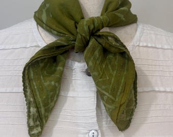 Green Cotton Bandana Scarf | Floral Block Print Head Scarf, Hair Wrap
