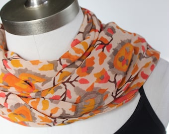Paisley Chiffon Scarf for fall – magenta pink - orange - olive green scarves