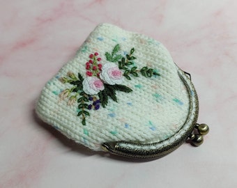 Hand embroidered coin purse, change bag, small gift, wallet, Victorian bag,