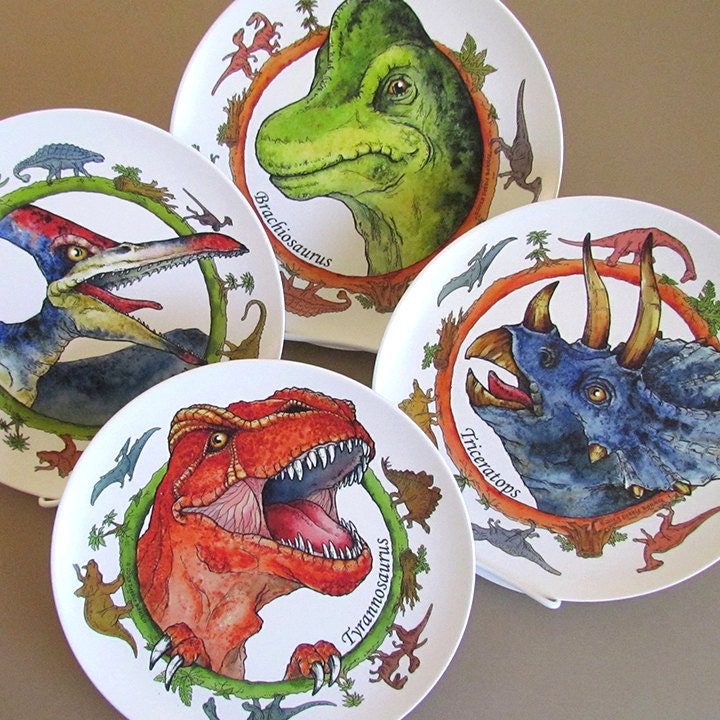 DINOSAUR Plate Set of 4 Etsy