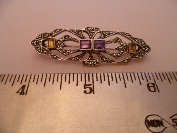 marcasite brooch, amethyst and citrine brooch, st… - image 4